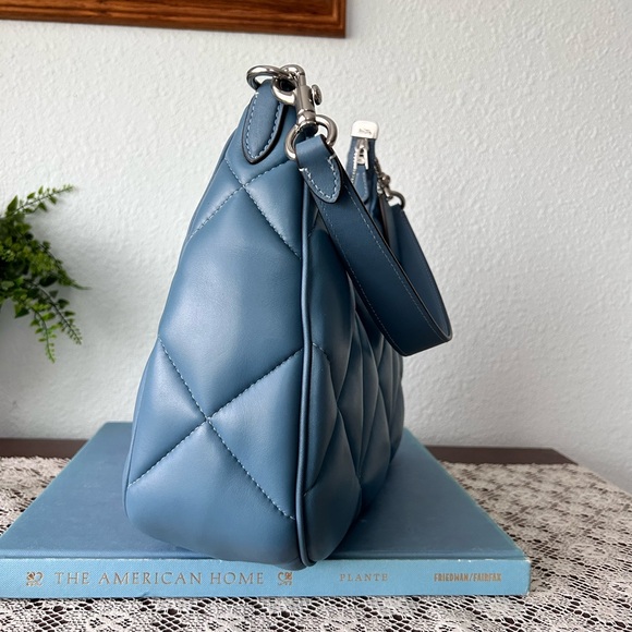 Coach Teri Diamond Quilted Hobo Silver Light Mist - Picture 11 of 14